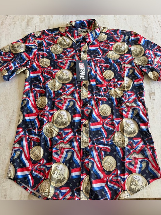 RSVLTS Other - RSVLTS Roosevelts Short Sleeve Button Up Shirt Large Go For Gold Patriotic. New.